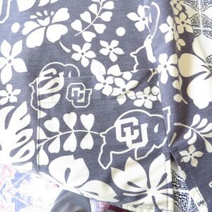 CU Boulder Shinesty men's Mahalo Nerds Hawaiian Shirt Brown/Tan XL EUC
